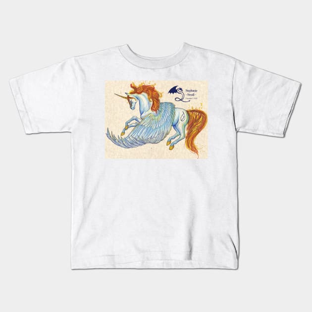 Flaming Winged Unicorn Kids T-Shirt by pegacorna